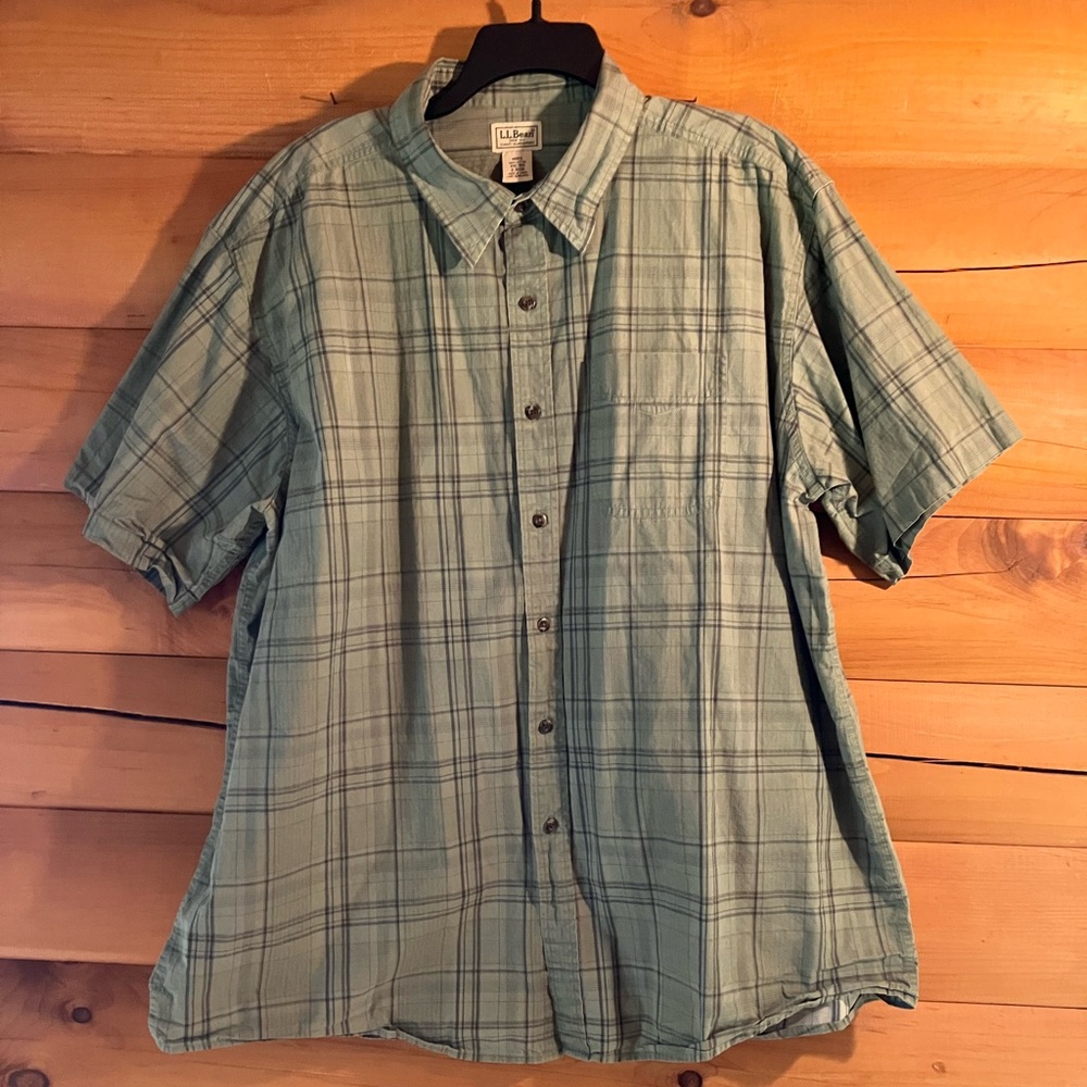 L.L. Bean Casual Green Plaid Button Down Shirt